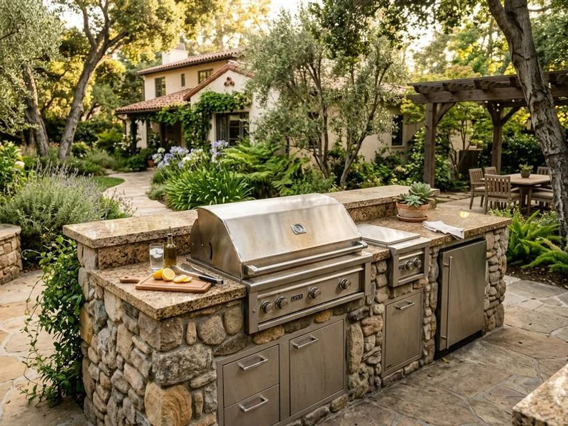 Built-in BBQ island with stainless Lynx grill in Pasadena