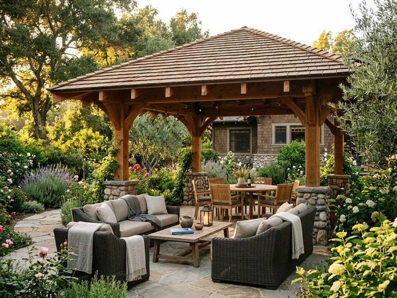 Custom wood gazebo at a Pasadena Craftsman backyard