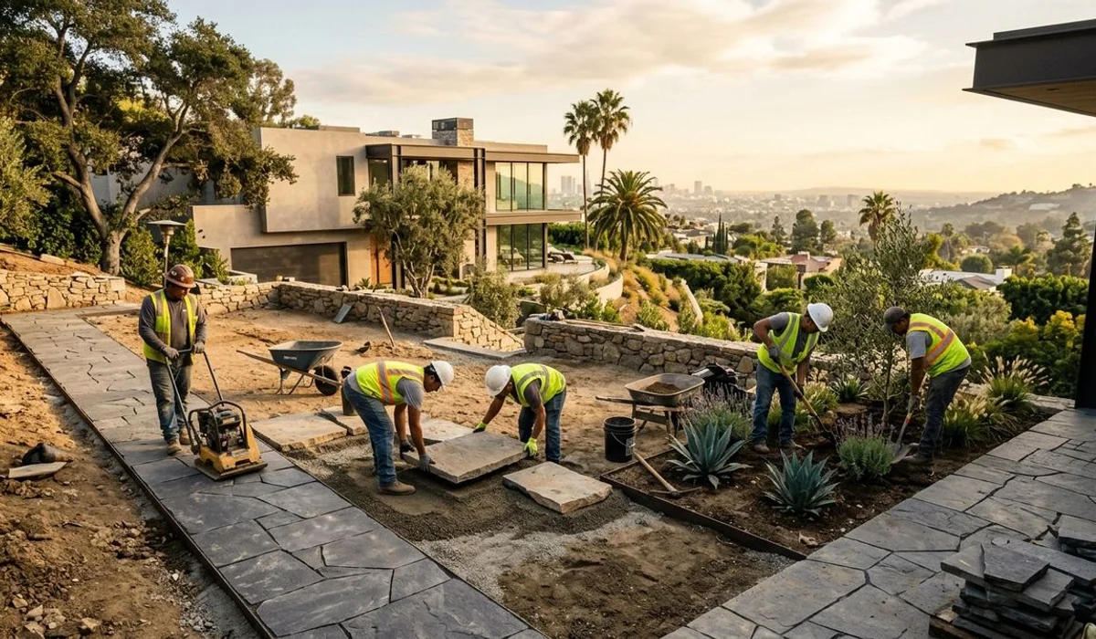 Ridgeline crew executing Paver Driveways on a Los Angeles project
